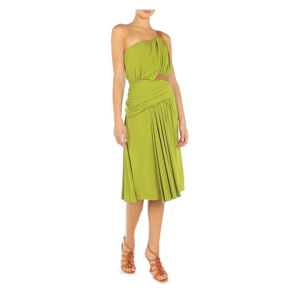 ALBERTA FERRETTI Womens Green Draped Front Sleeveless Fit + Flare Dress 2